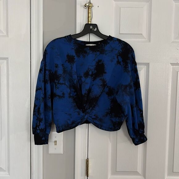 Alice + Olivia Marcelle Tie-Dye Twist-Front Sweatshirt in navy black size medium - Picture 1 of 3